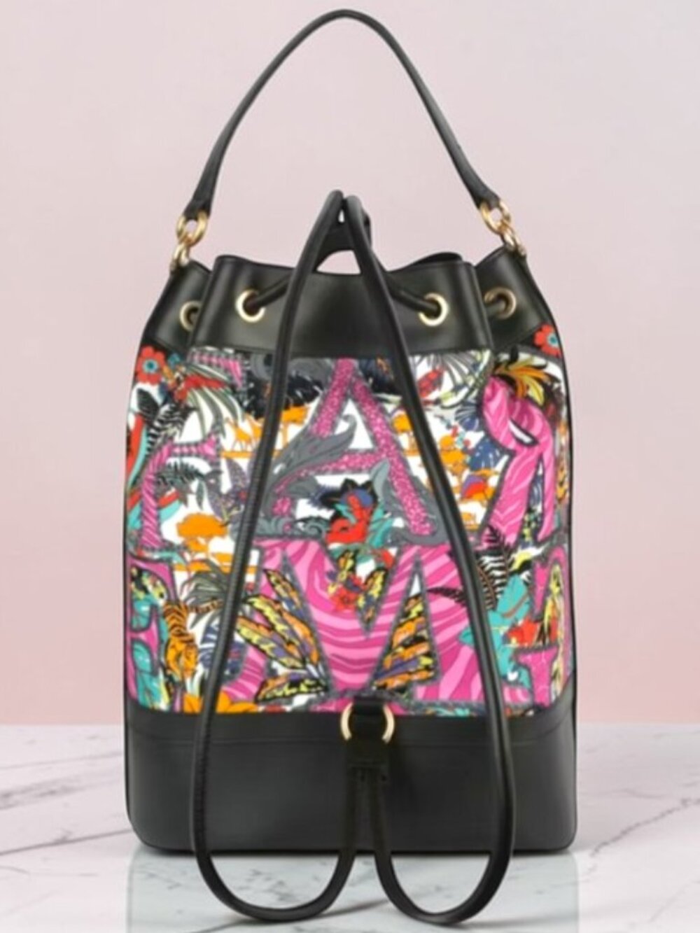 Salvatore Ferragamo Gancini Safari Nylon & Leather Bucket Backpack with BOX  NEW - Picture 9 of 17